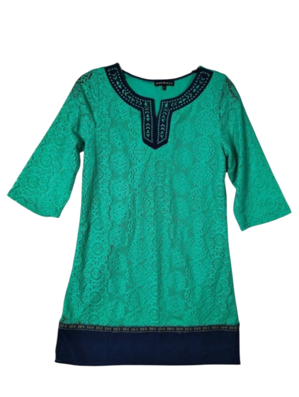 My Michelle Girls Size 14 Tunic Dress Embroidered Lace Green Navy